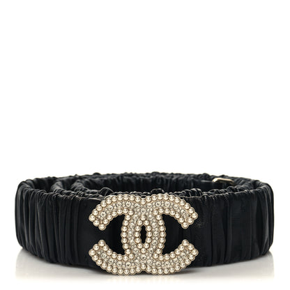 Chanel Lambskin Crystal Pearl CC Belt 95 38 Black 1 of 5