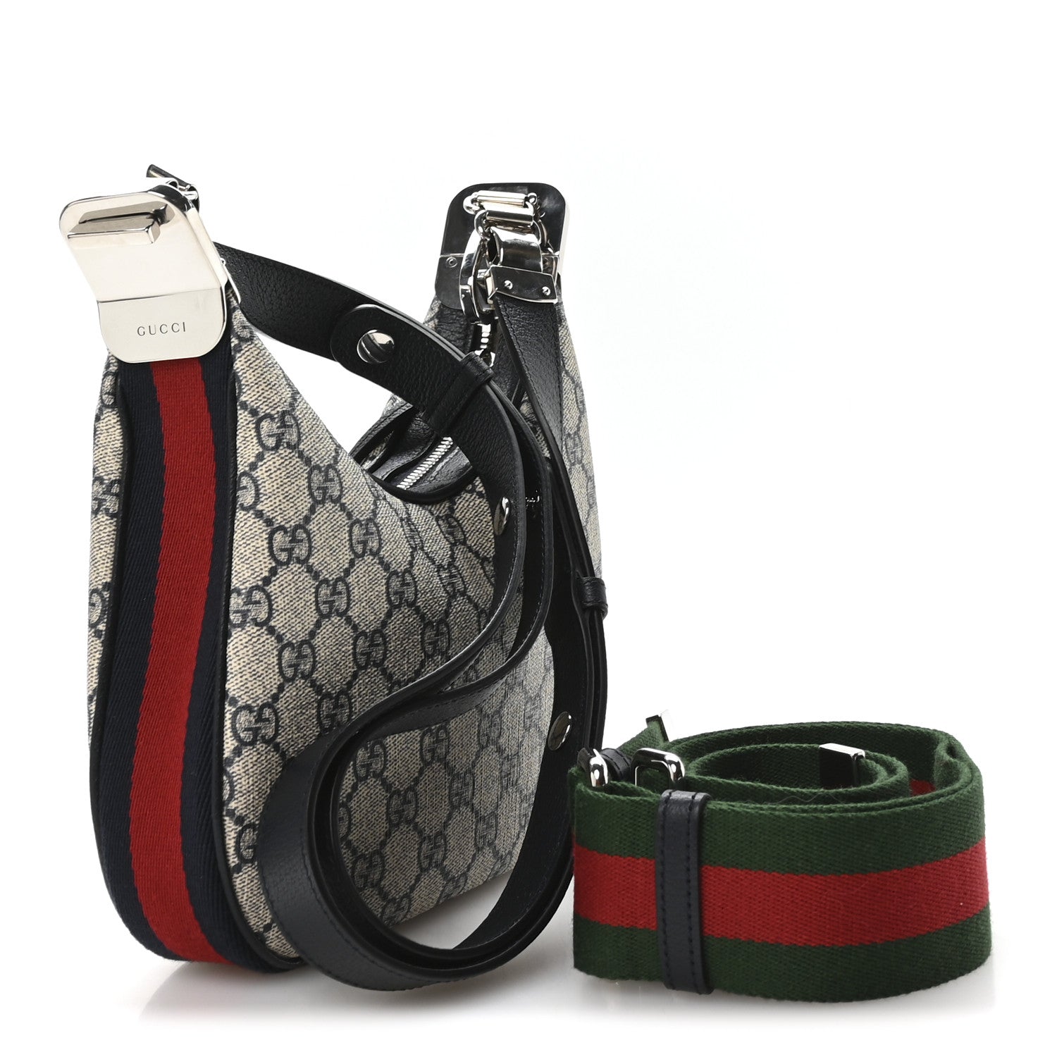 Gucci GG Supreme Monogram Textured Calfskin Web Small Attache Shoulder Bag Beige Blue 4 of 21