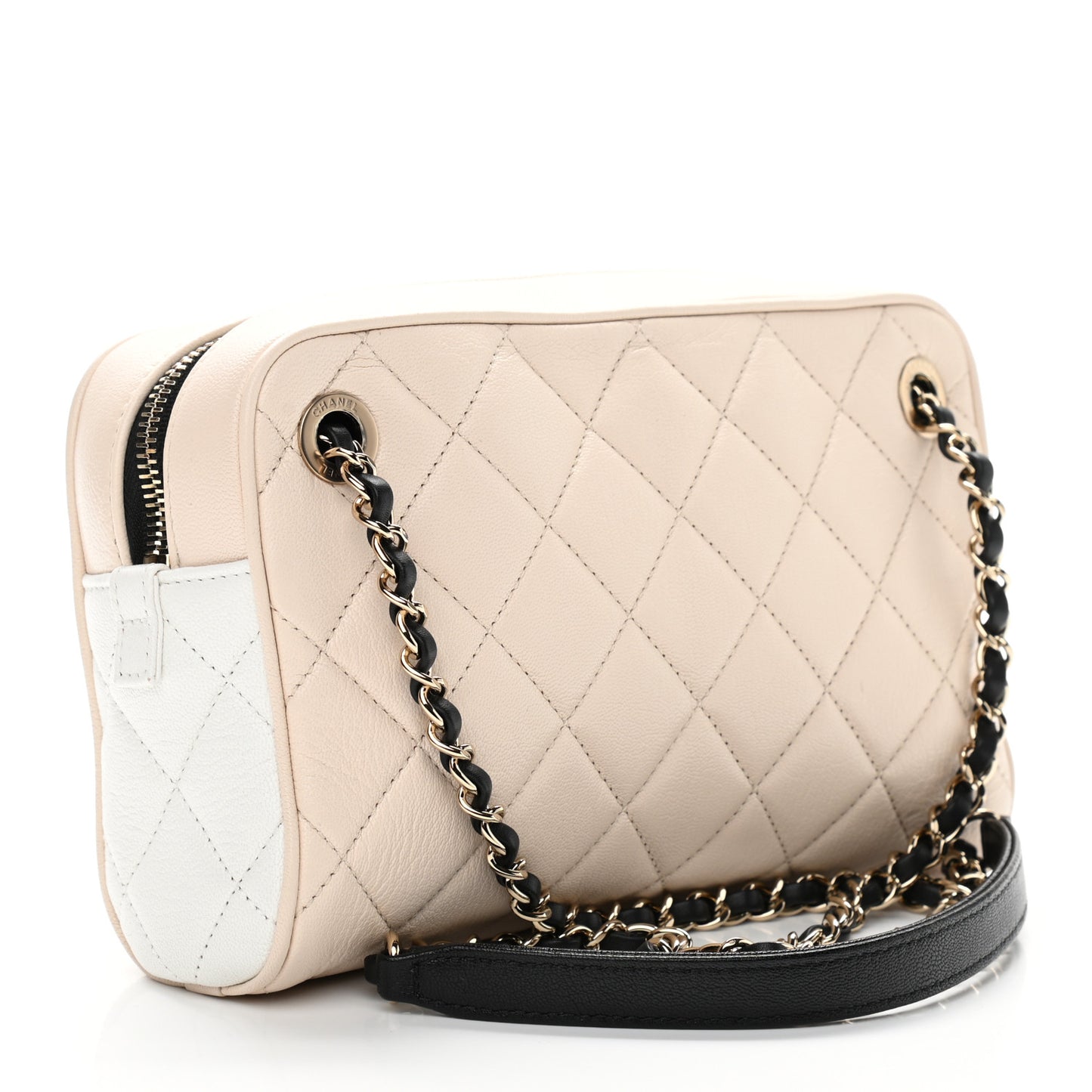 Goatskin Quilted Tri-Color Small In & Out Camera Case Black White Beige