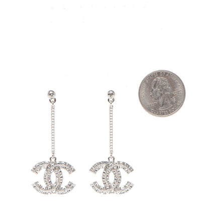 Chanel Baguette Crystal CC Dangle Earrings Silver 2 of 3