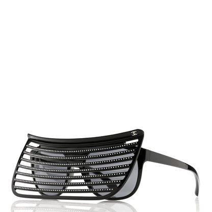 Chanel Nylon Crystal Square Sunglasses 71538 Black Grey 2 of 9
