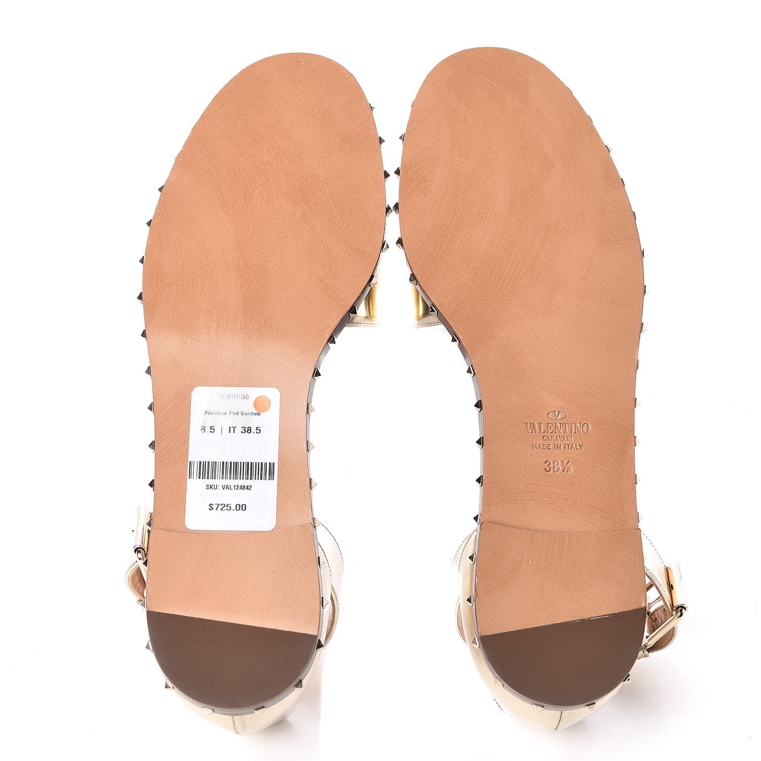 Valentino Garavani Metallic Nappa Soul Rockstud Ankle Strap Flat Sandals 38.5 Gold 5 of 7