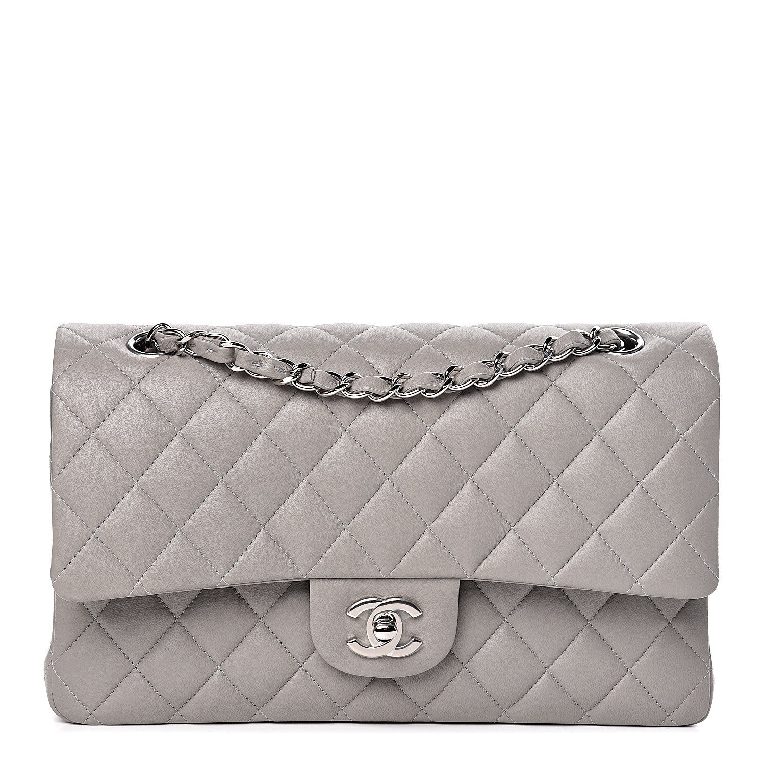 Chanel Lambskin Quilted Medium Double Flap Grey 1 of 10