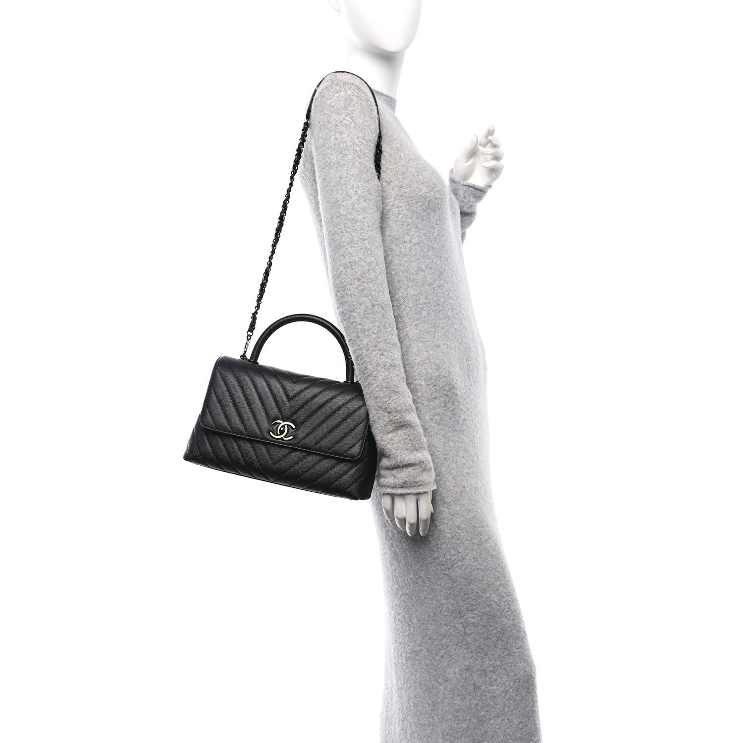 Chanel Caviar Chevron Quilted Small Coco Handle Flap So Black 2 of 10