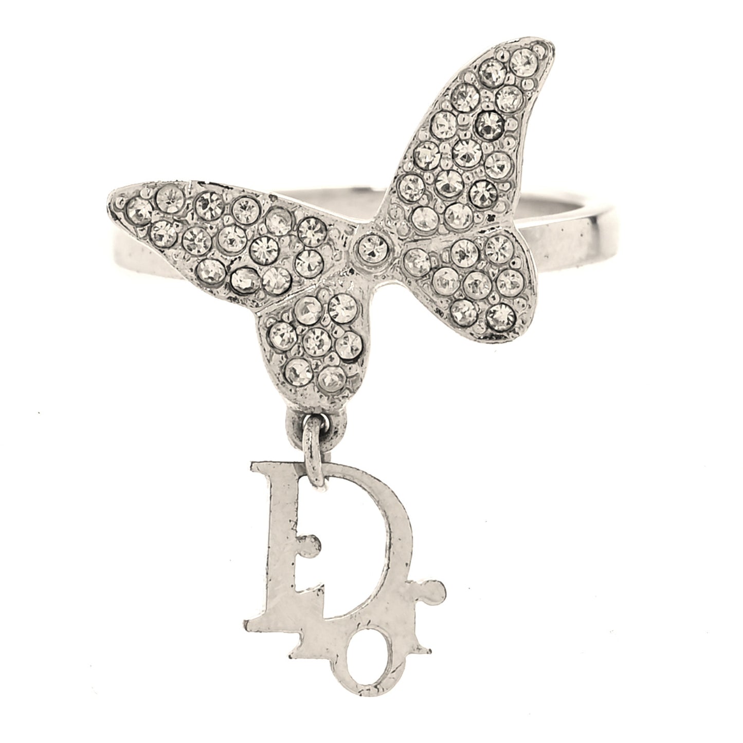 Metal Crystal Butterfly Logo Charm Ring 54 7 Silver