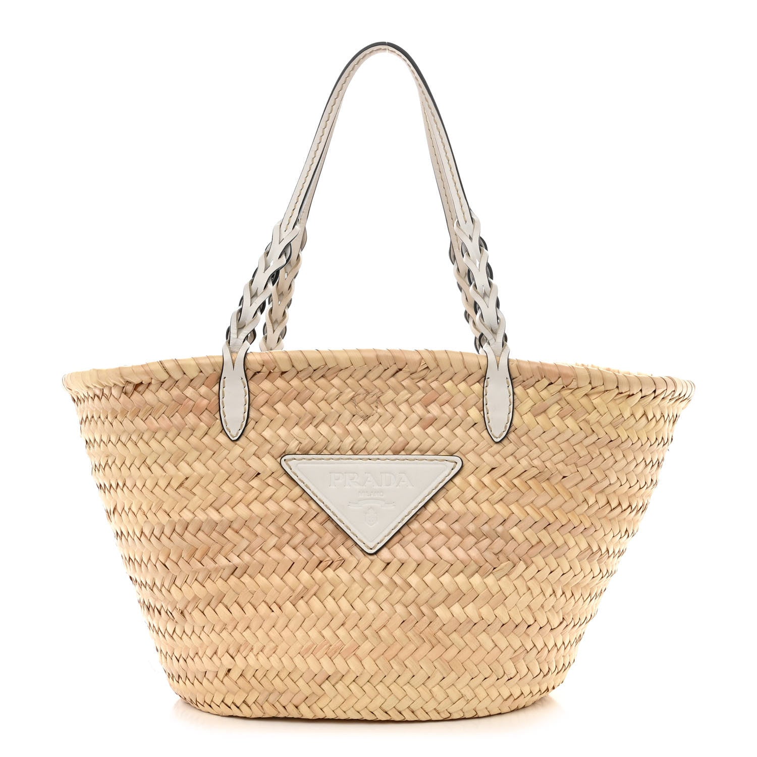 Prada Palmitto Vitello Woven Braided Large Basket Tote Bag Naturale White 1 of 9