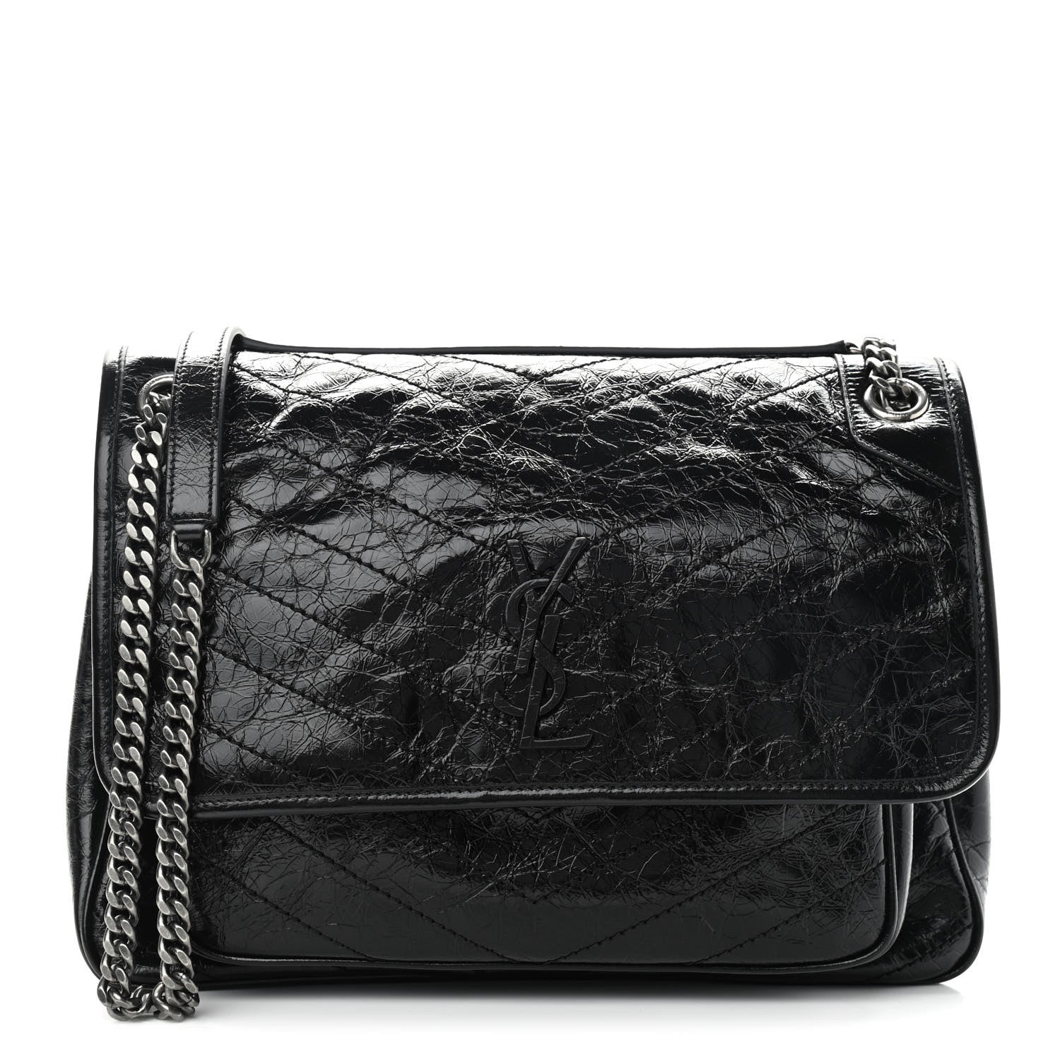 Saint Laurent Crinkled Calfskin Matelasse Monogram Large Niki Chain Satchel Black 1 of 12