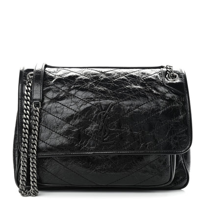 Saint Laurent Crinkled Calfskin Matelasse Monogram Large Niki Chain Satchel Black 1 of 12