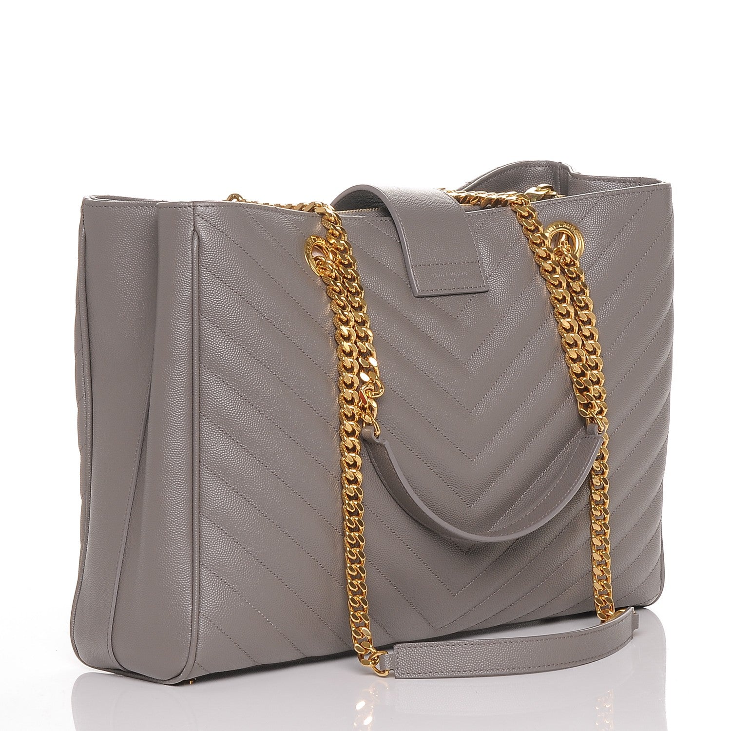 Saint Laurent Grain De Poudre Matelasse Chevron Monogram Shopping Bag Fog 3 of 6