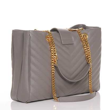 Saint Laurent Grain De Poudre Matelasse Chevron Monogram Shopping Bag Fog 3 of 6