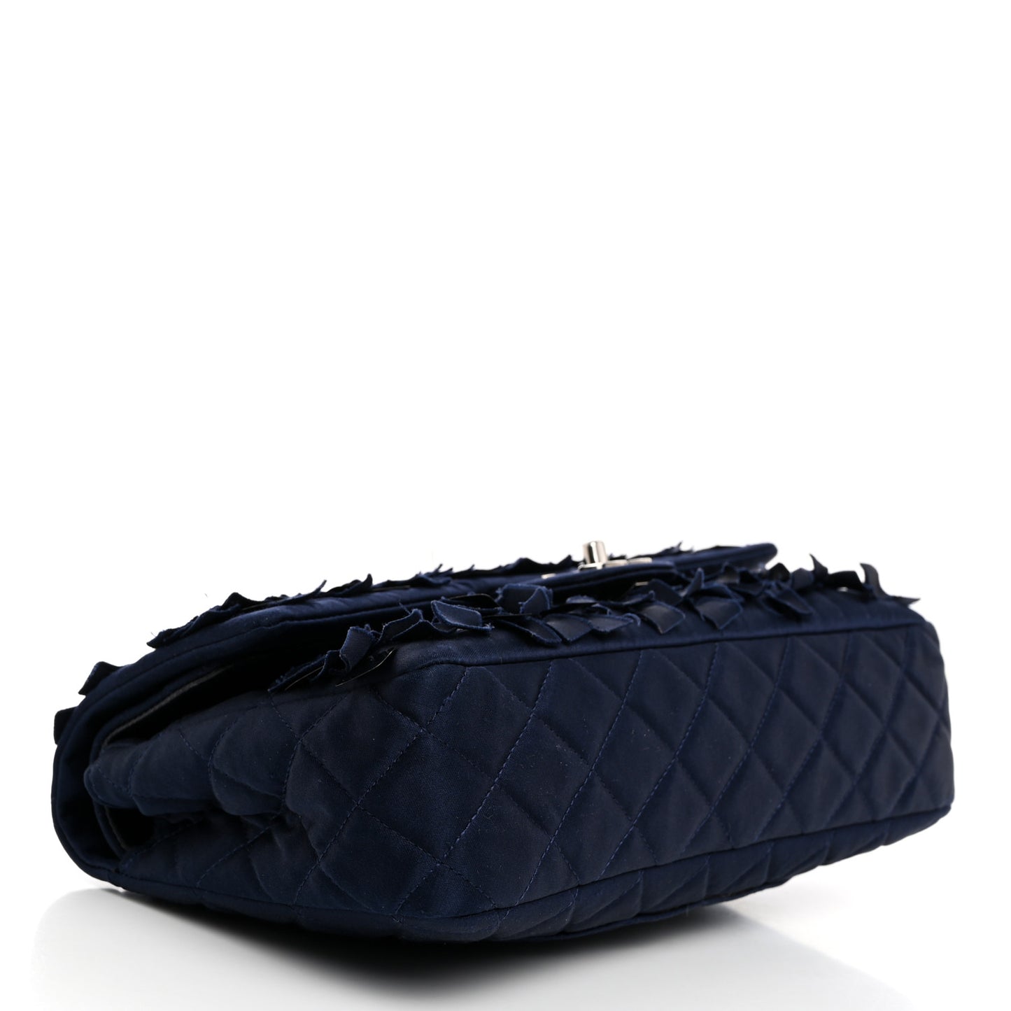 Satin Paillette Sequin Quilted Medium Single Flap Navy