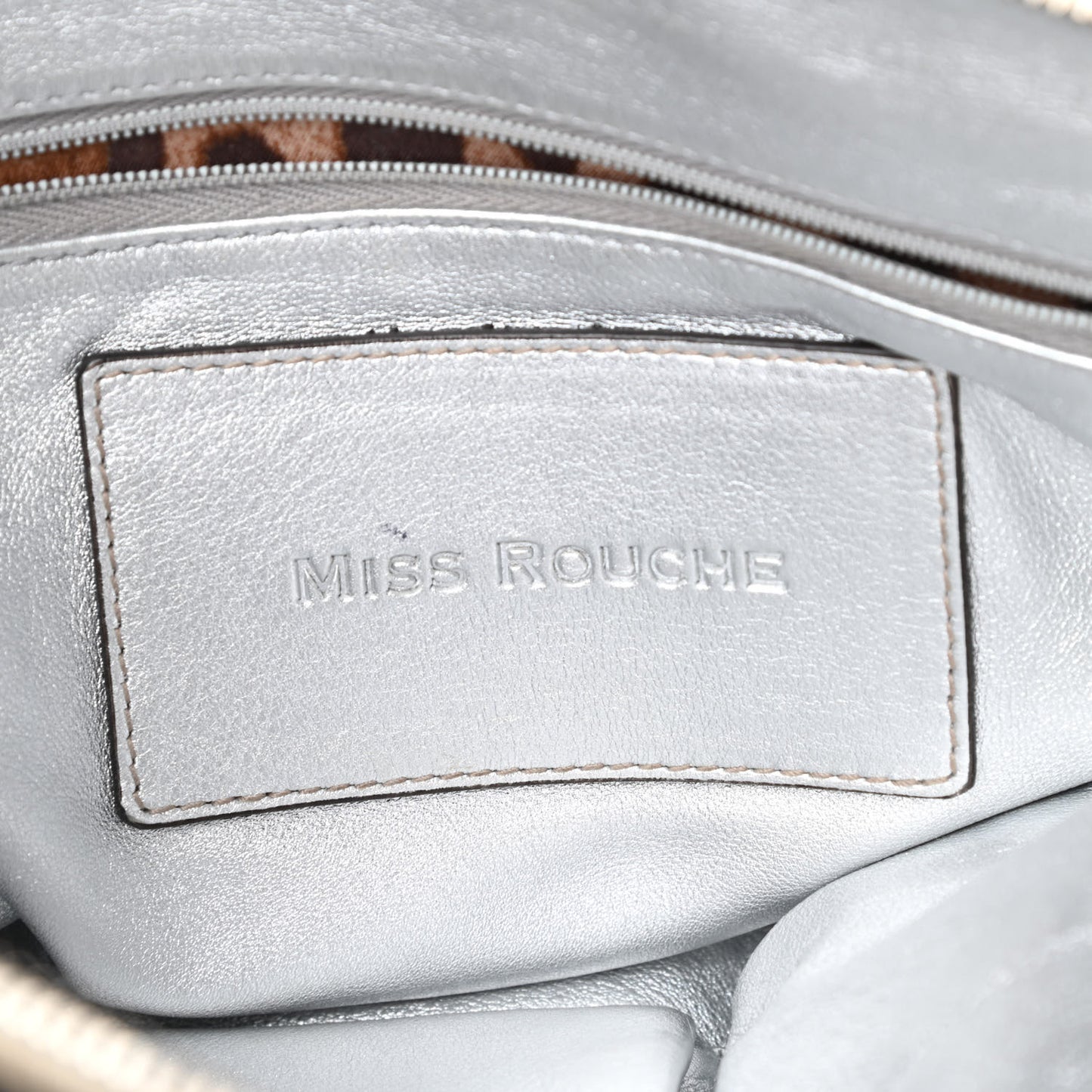 Distressed Calfskin Ruffled Miss Rouche Satchel White Silver