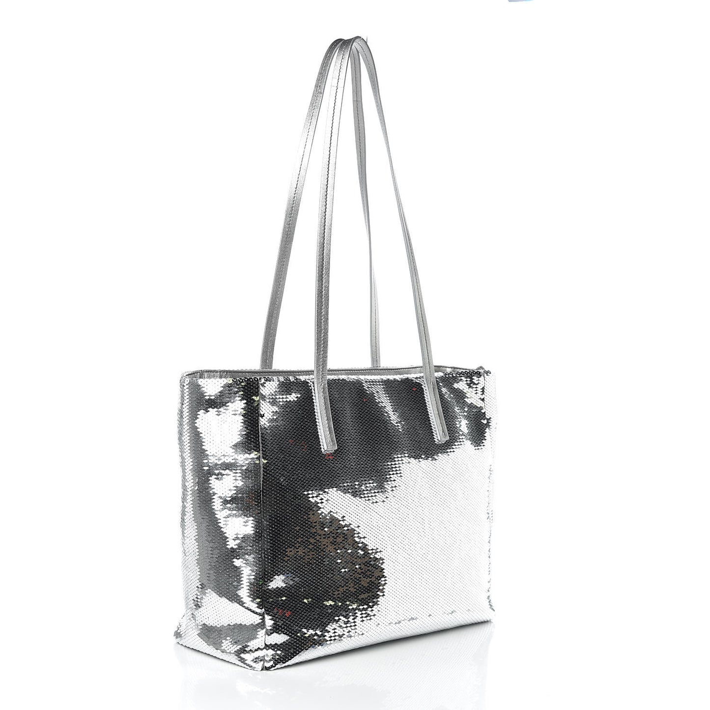 Paillettes Sequin Logo Tote Argento