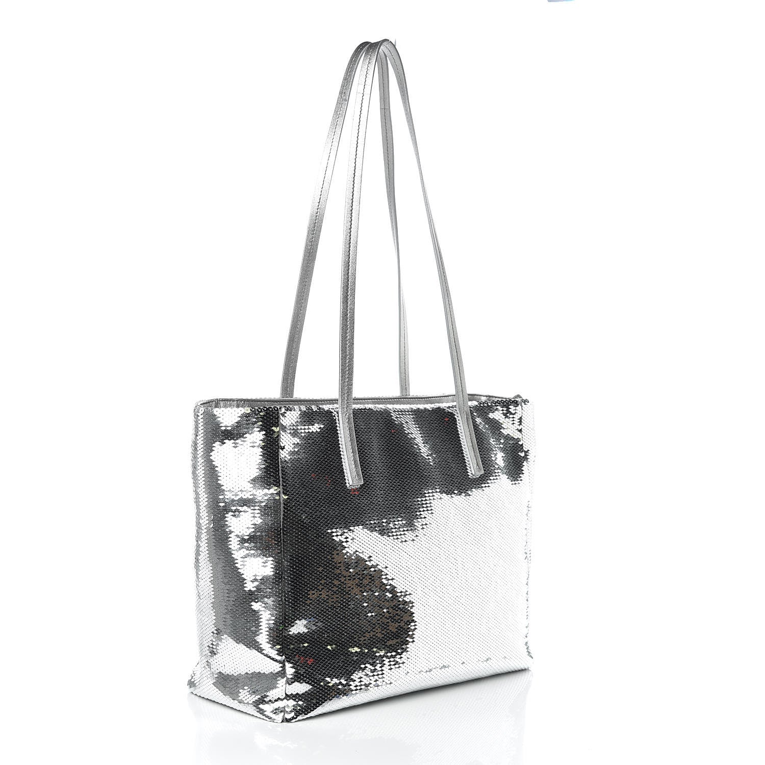 Miu Miu Paillettes Sequin Logo Tote Argento 3 of 6
