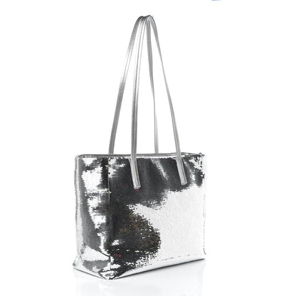 Miu Miu Paillettes Sequin Logo Tote Argento 3 of 6