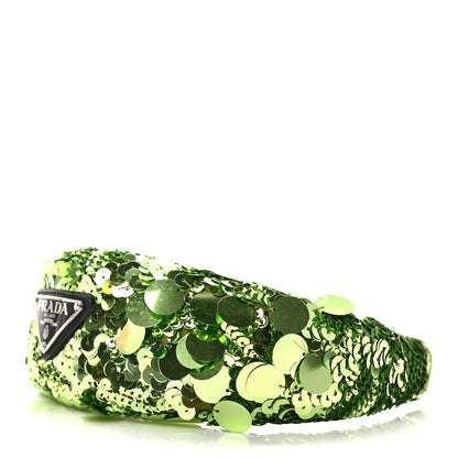 Prada Paillettes Metal Triangle Logo Headband Lime 9 of 9
