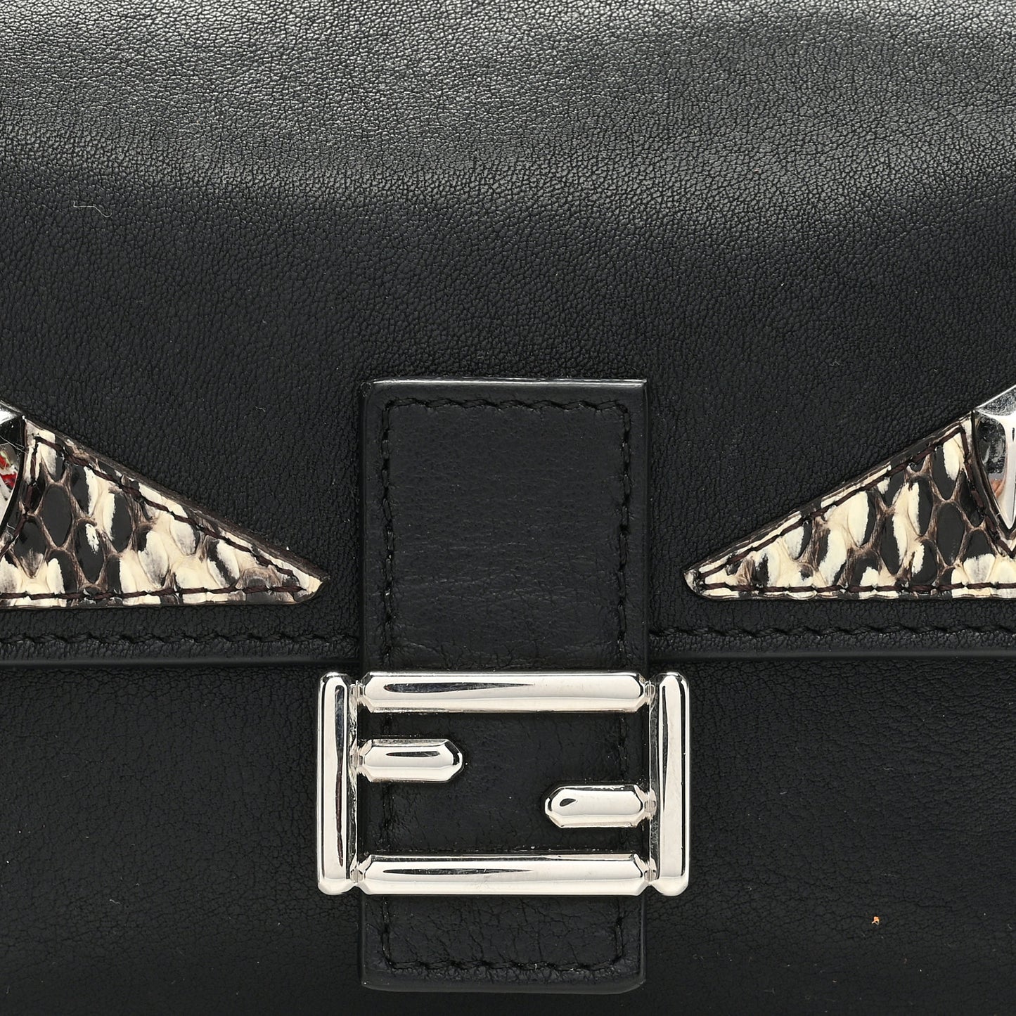 Vitello Dolce Elaphe Monster Eyes Micro Double Baguette Black Naturale