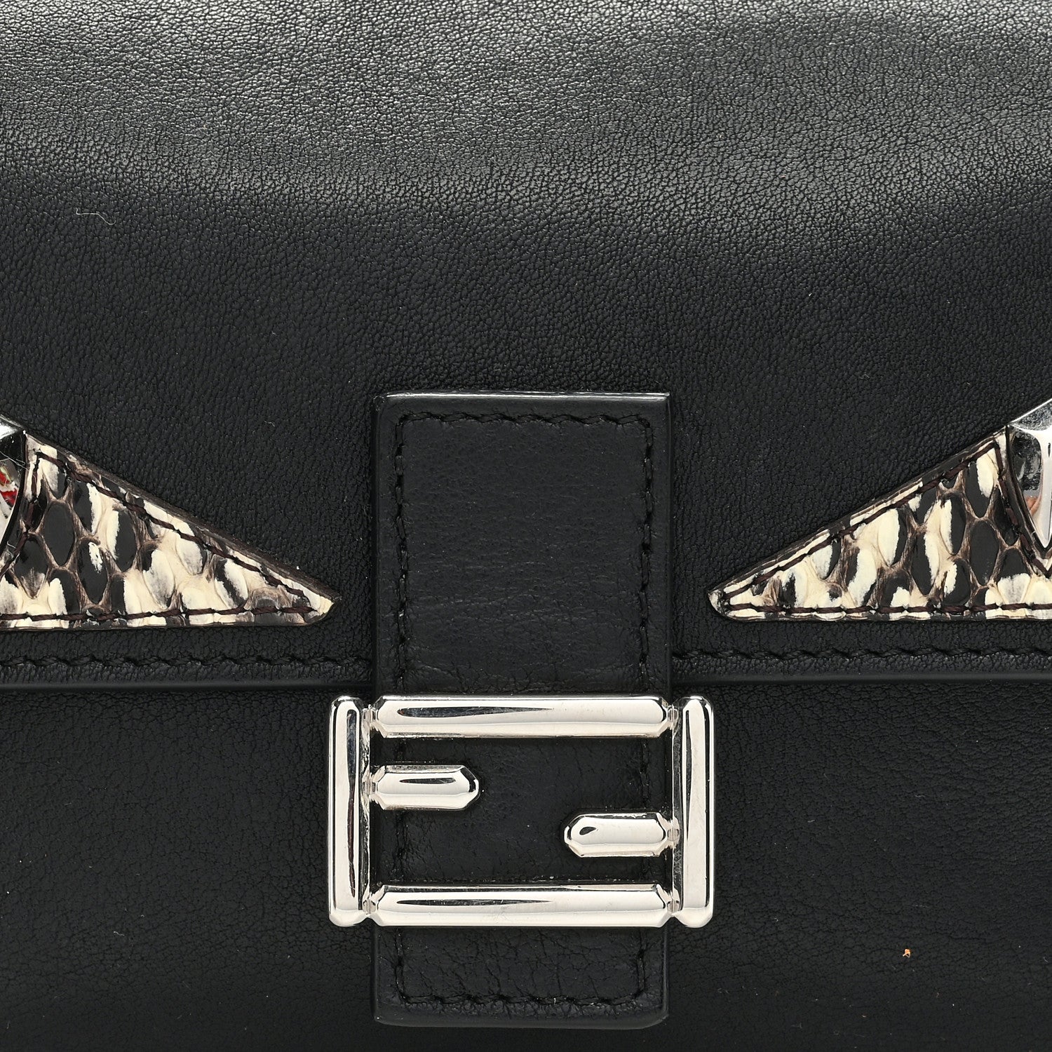 Fendi Vitello Dolce Elaphe Monster Eyes Micro Double Baguette Black Naturale 8 of 10