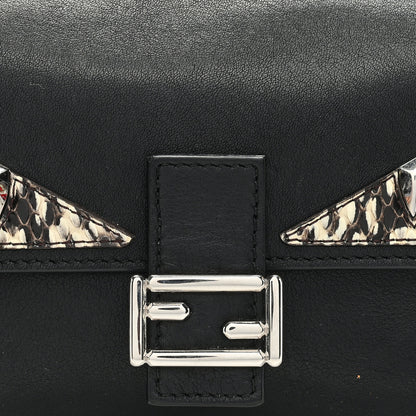 Fendi Vitello Dolce Elaphe Monster Eyes Micro Double Baguette Black Naturale 8 of 10