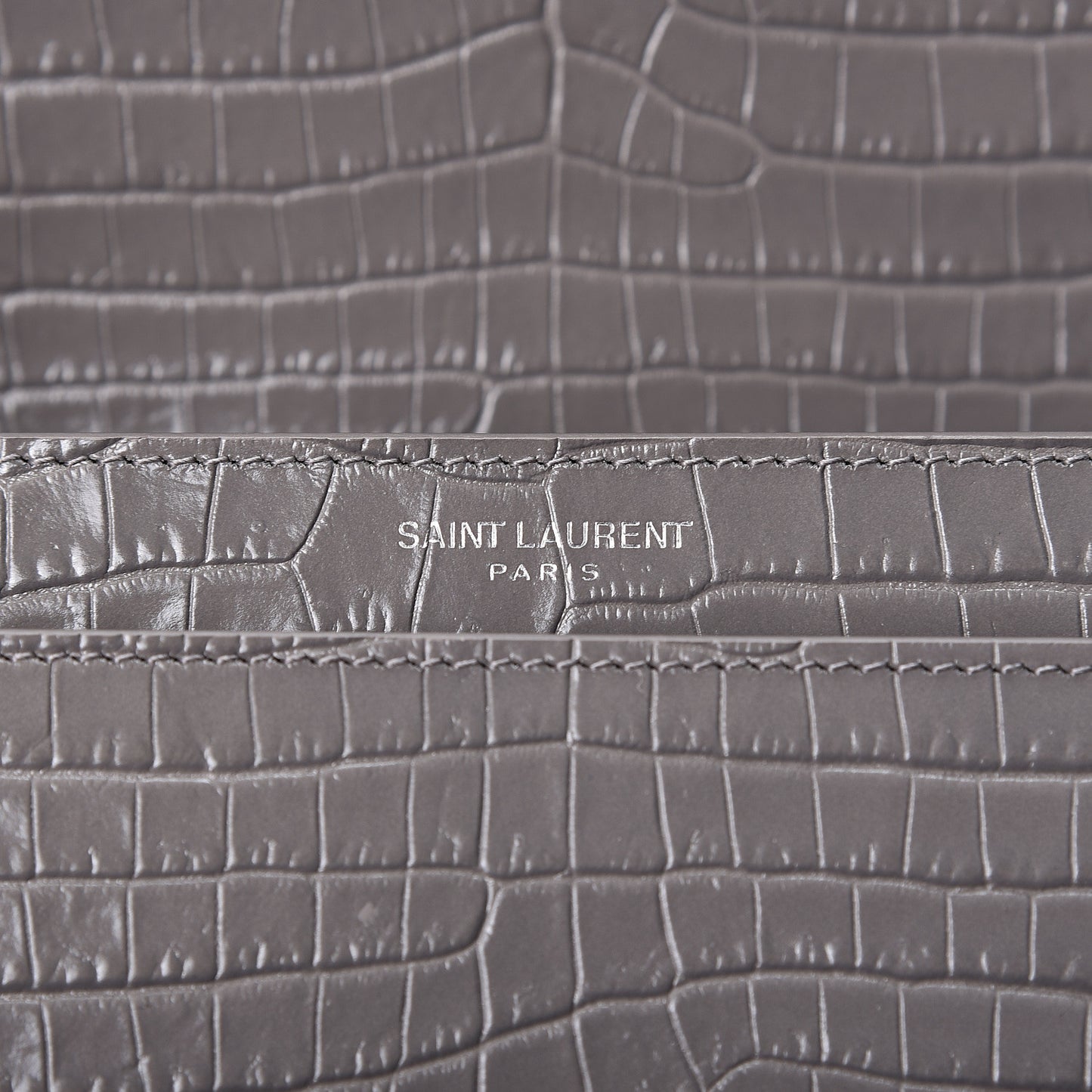Calfskin Crocodile Embossed Medium Monogram Sunset Fog