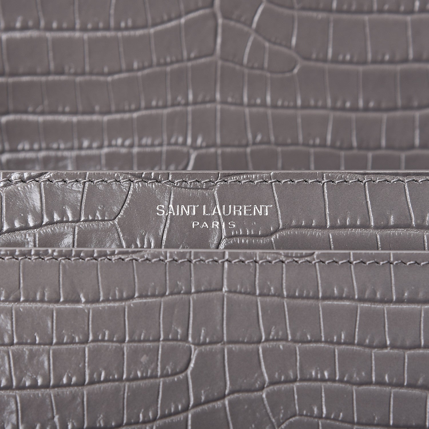 Saint Laurent Calfskin Crocodile Embossed Medium Monogram Sunset Fog 5 of 10