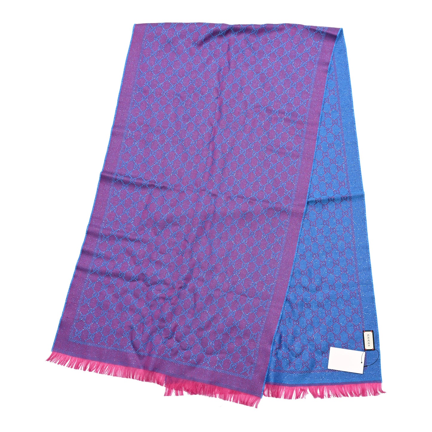 Wool Lame Jacquard GG Monogram Stenlux Scarf Fuxia Sky Blue