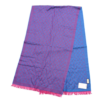 Gucci Wool Lame Jacquard GG Monogram Stenlux Scarf Fuxia Sky Blue 2 of 4
