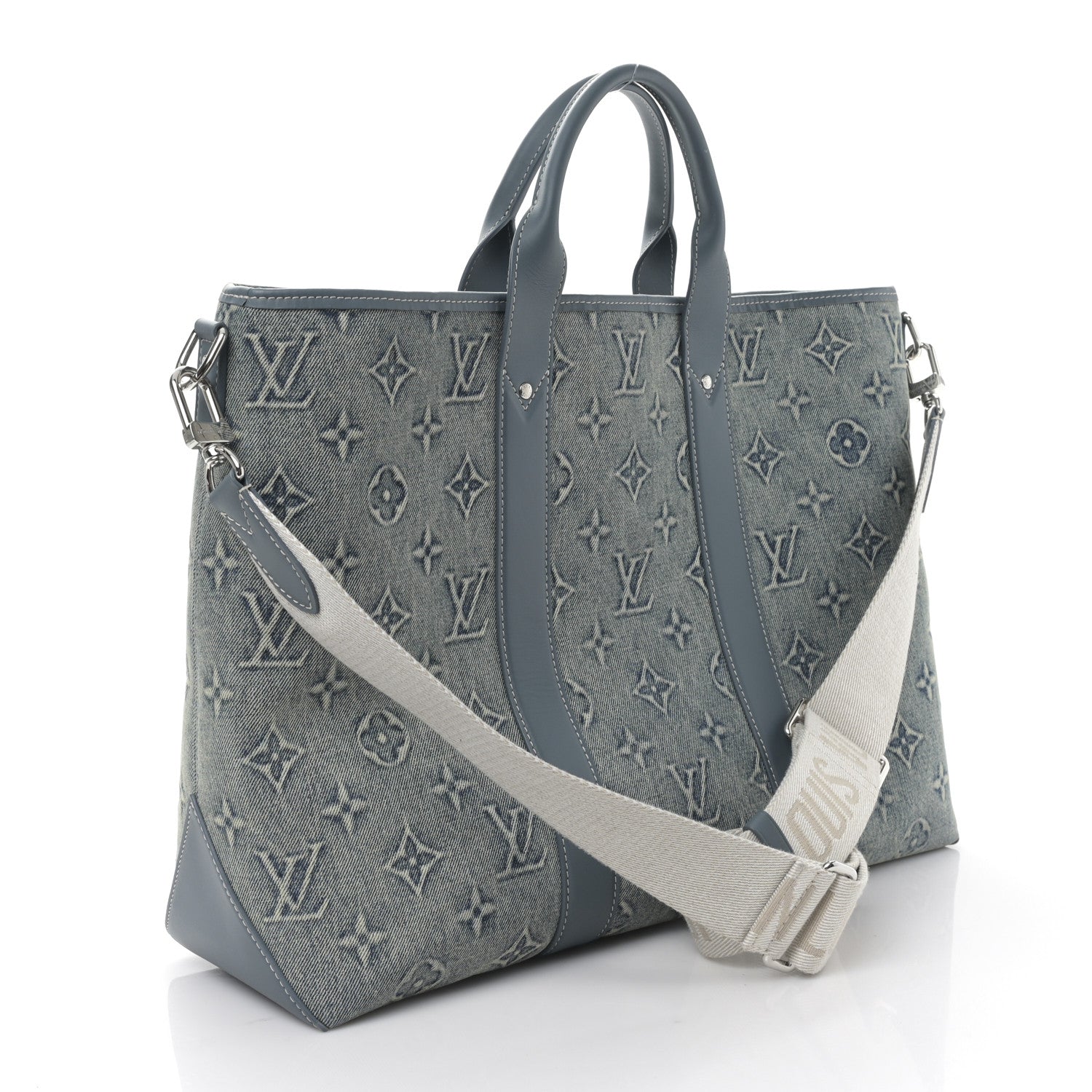 Louis Vuitton Monogram Washed Denim Weekend Tote NM Blue 3 of 8