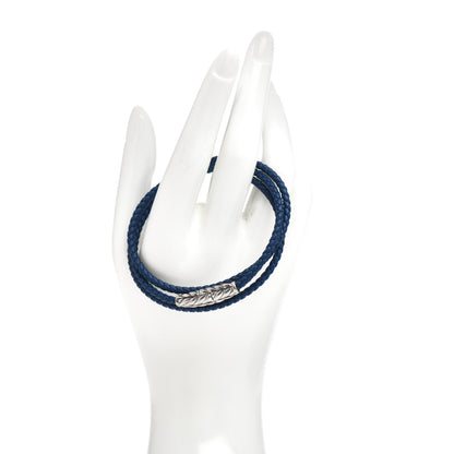 David Yurman Sterling Silver Leather Mens Chevron Triple-Wrap Bracelet Blue 2 of 4