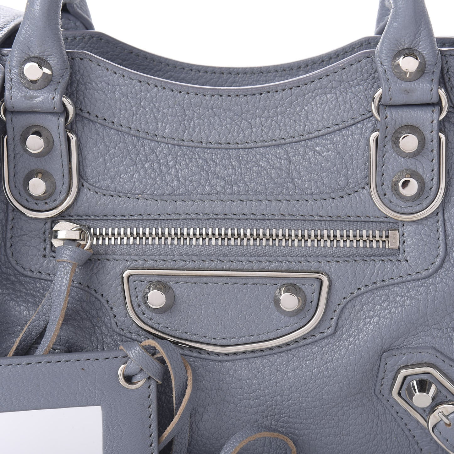 Chevre Silver Metallic Edge Hardware Mini City Bleu Acier