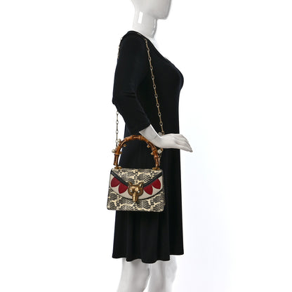 Gucci Snakeskin Pearl Mini Fox Broche Bamboo Top Handle Bag Roccia Hibiscus Red Mystic White 2 of 12