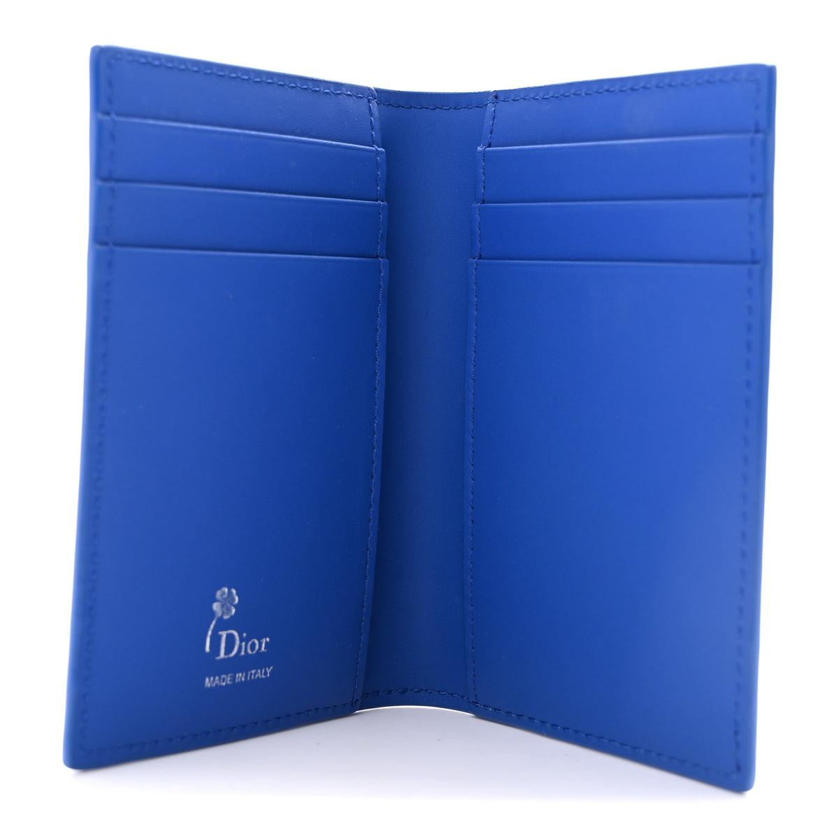 Calfskin Cover Bi-Fold Card Holder Blue White