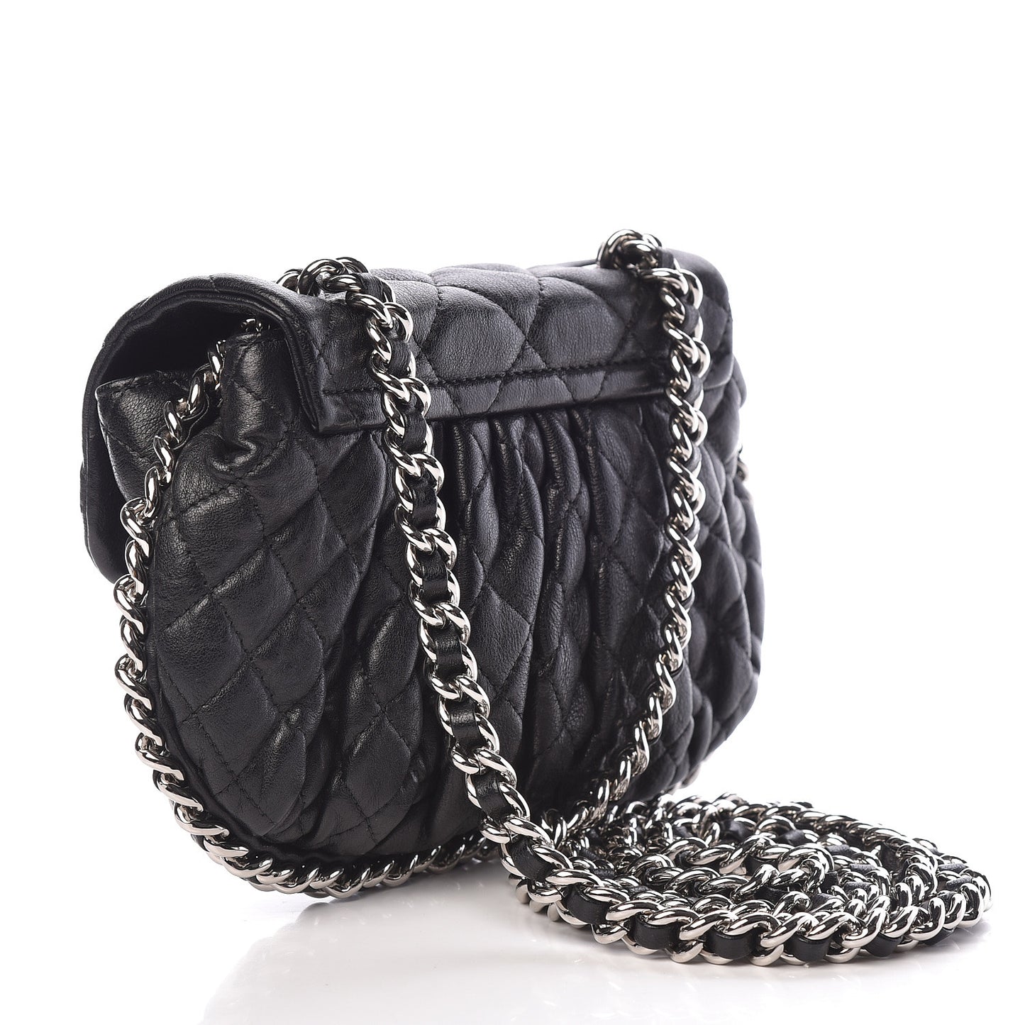 Washed Lambskin Quilted Mini Chain Around Flap Black