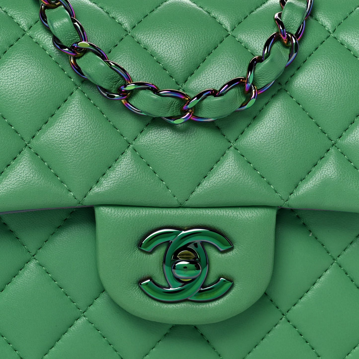 Lambskin Quilted Mini Rectangular Flap Green Blue