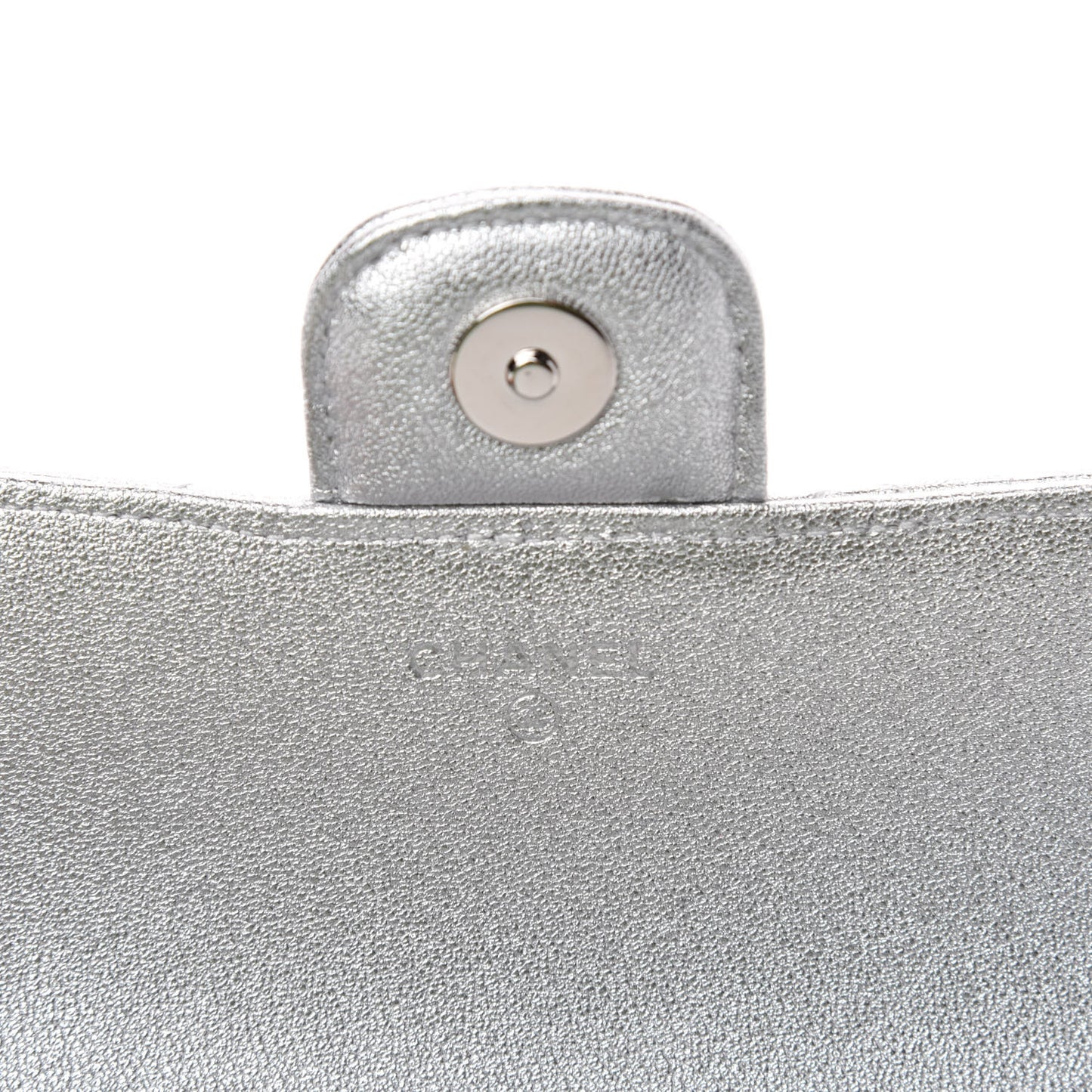 Metallic Lambskin Quilted Glasses Case With Chain Silver