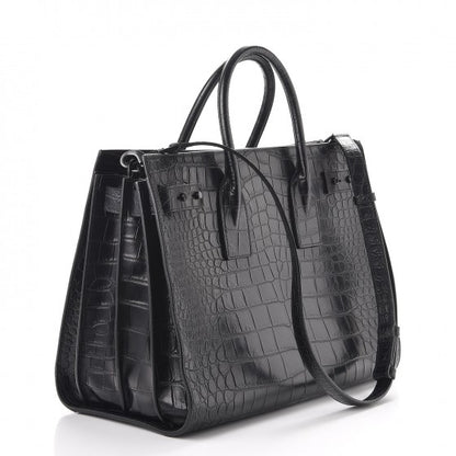 Saint Laurent Calfskin Crocodile Embossed Medium Supple Sac de Jour Black 3 of 7