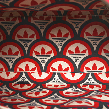 Gucci X ADIDAS Textured Dollar Calfskin Web Trefoil Large Bowling Bag Hibiscus Red  Off White 5 of 10