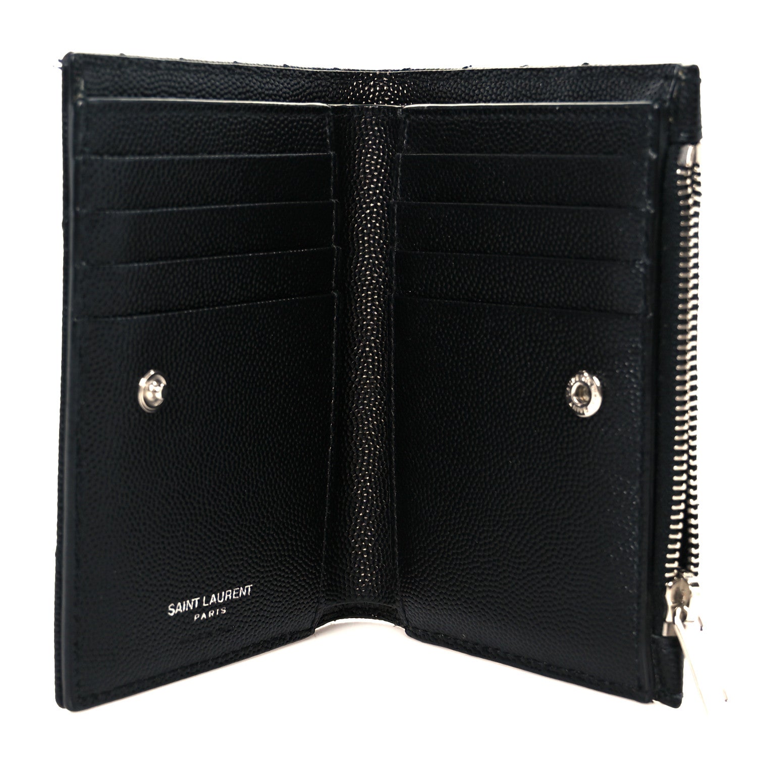 Saint Laurent Grain De Poudre Matelasse Chevron Monogram Zipped Two-Part Wallet Black 6 of 11