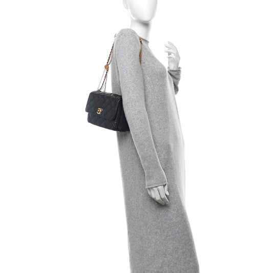 Lambskin Quilted Mini Medallion Multi Chain Flap Black