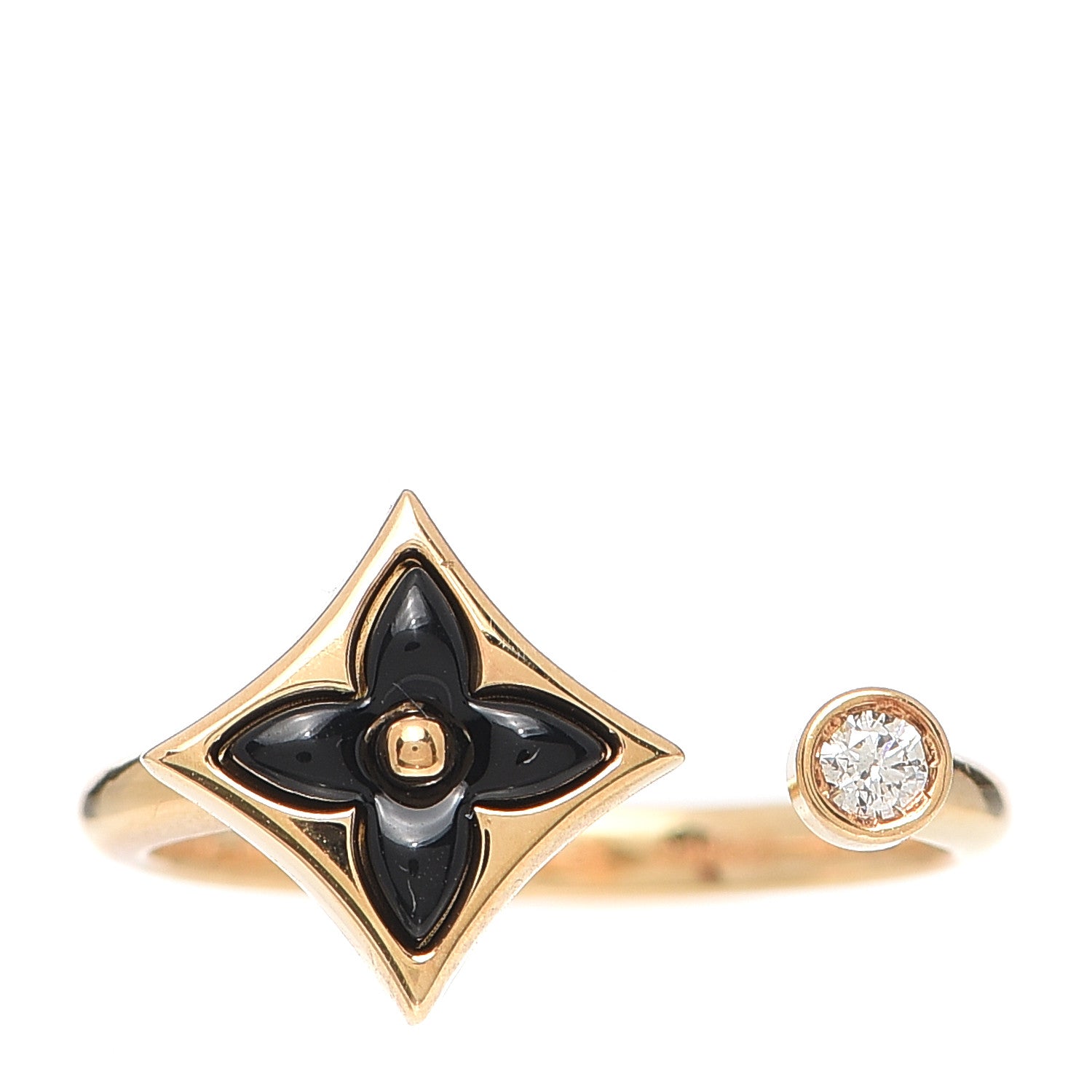 Louis Vuitton 18K Yellow Gold Diamond Black Onyx Color Blossom Mini Star Ring 51 5.75 1 of 5