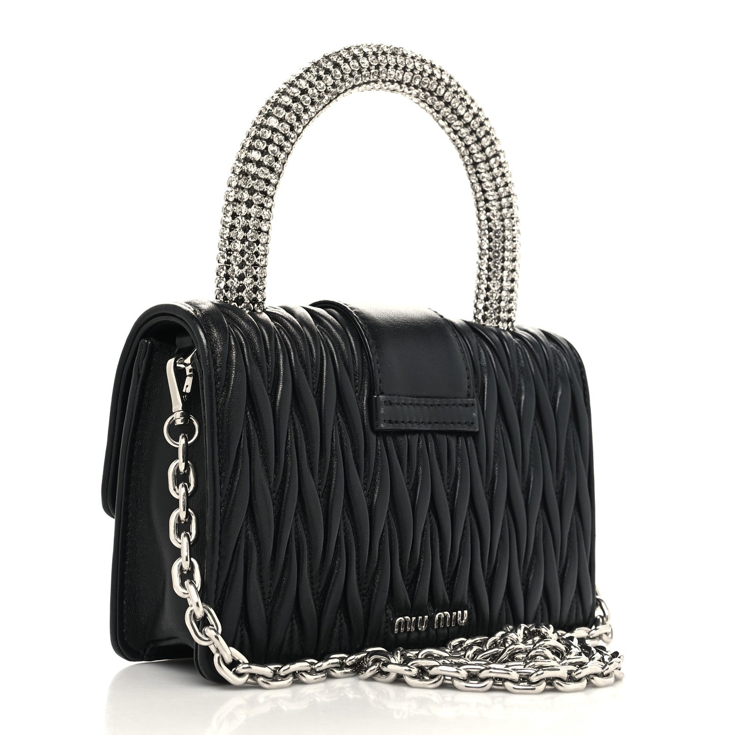 Nappa Matelasse Crystal Embellished Lady Top Handle Bag Black