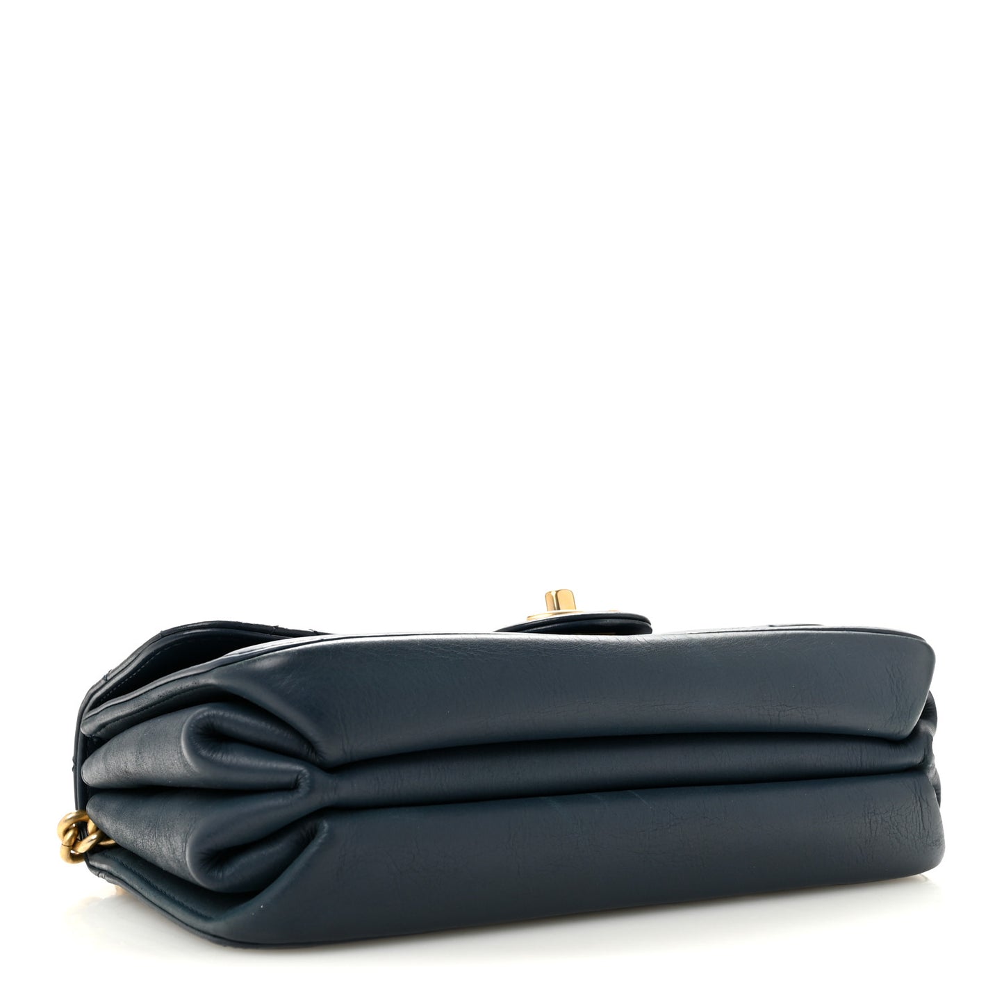 Glazed Calfskin Quilted Small Straight Lined Flap Blue