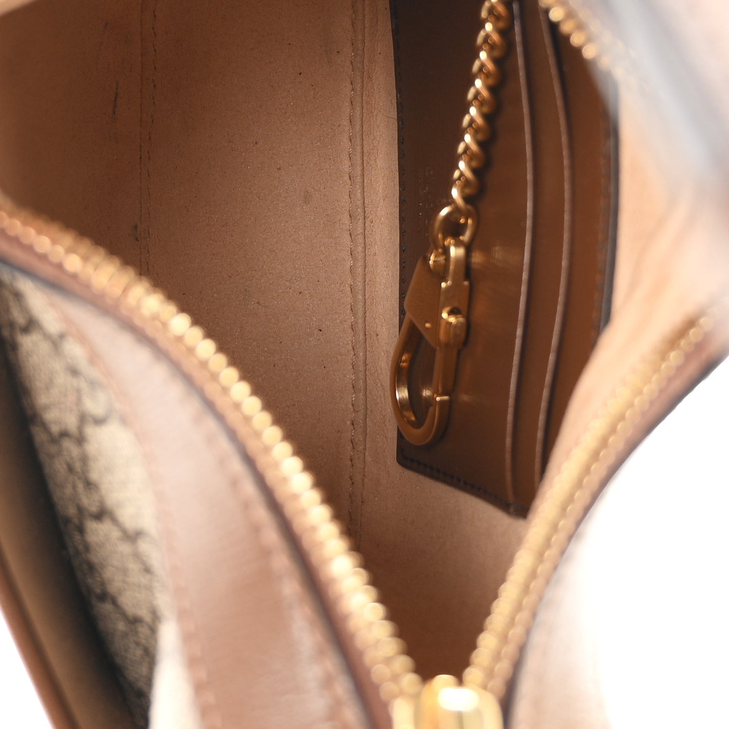 GG Supreme Monogram Azalea Calfskin Mini Retro Interlocking G Half Moon Bag Beige Ebony Brown Sugar