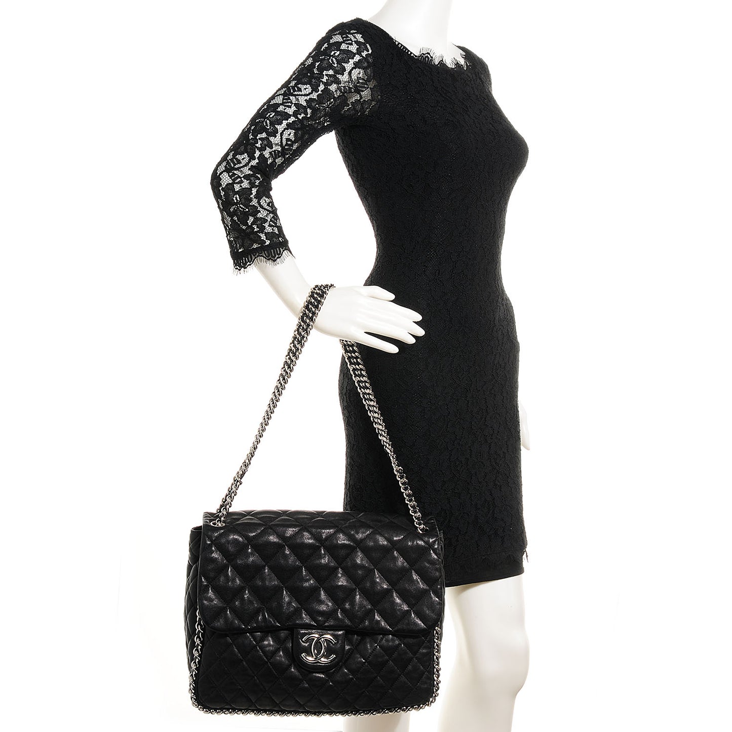 Lambskin Chain Around Maxi Flap Bag Black