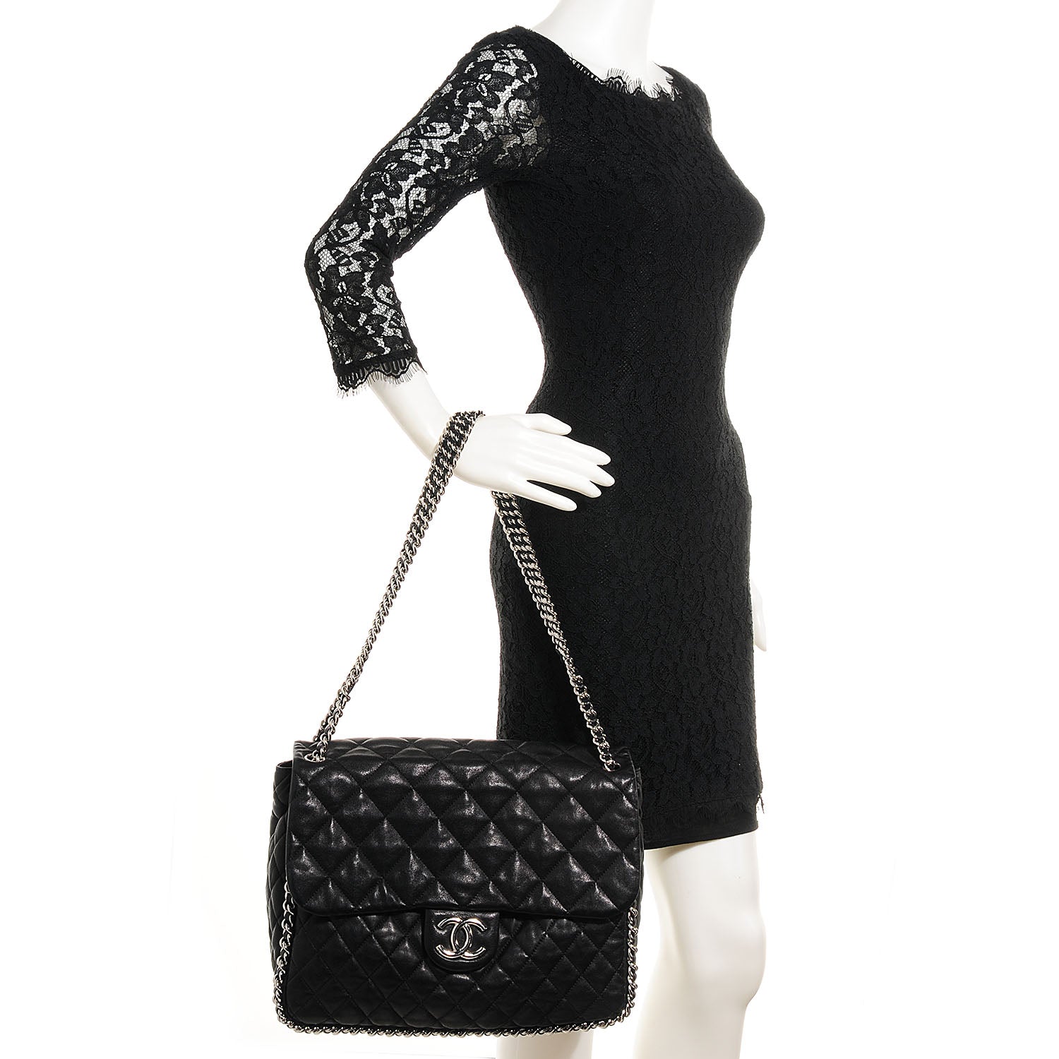 Chanel Lambskin Chain Around Maxi Flap Bag Black 2 of 8