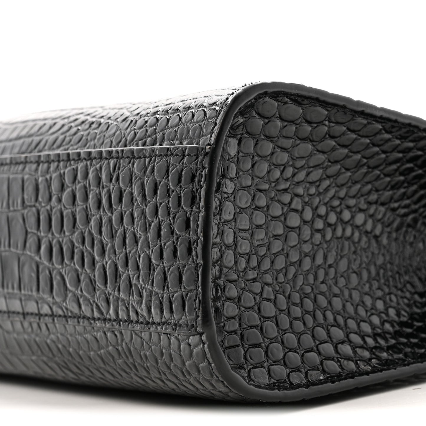 Shiny Calfskin Crocodile Embossed Manhattan Baguette Black