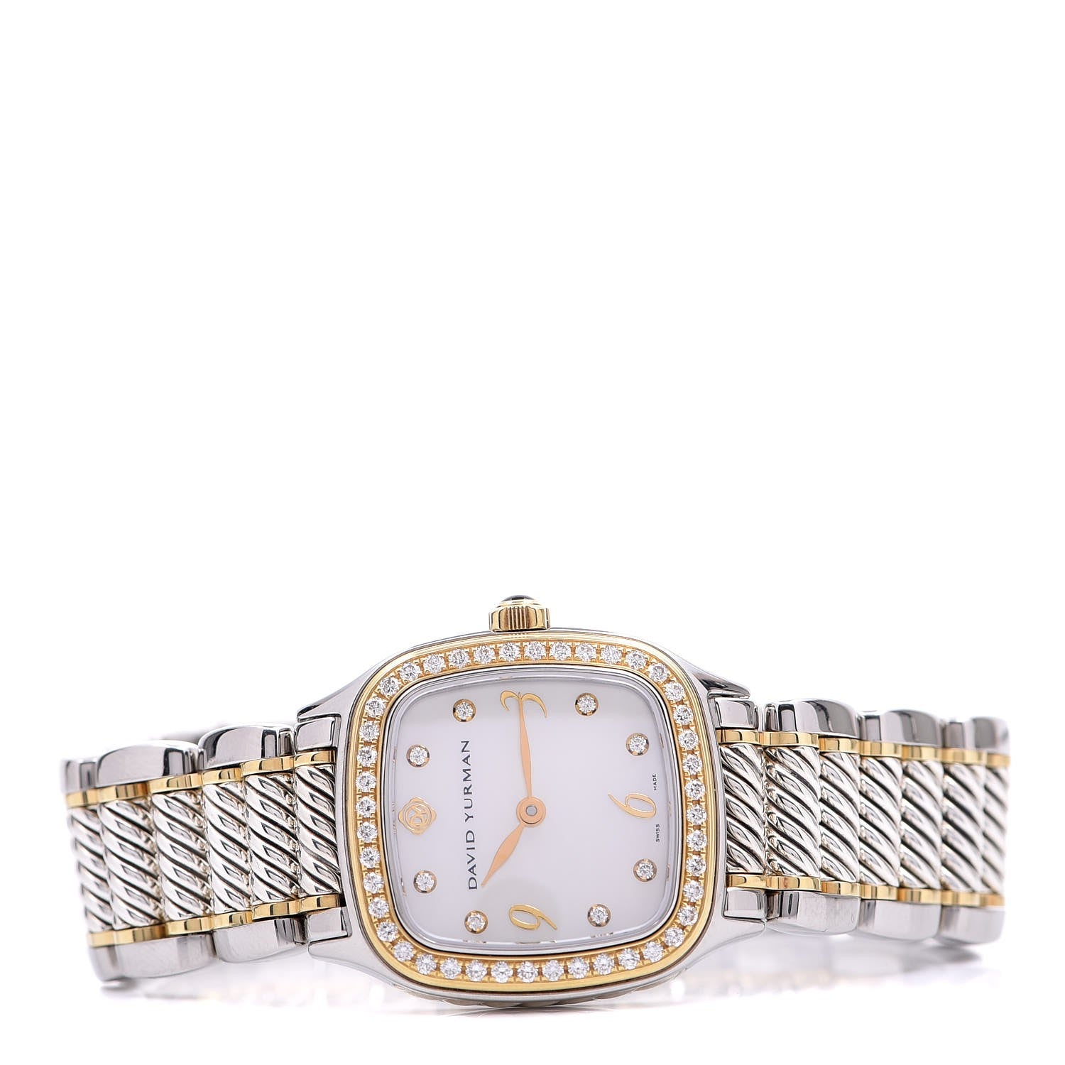 David Yurman Stainless Steel 18K Yellow Gold Diamond Mother of Pearl 25mm Thoroughbred Quartz Watch 3 of 7
