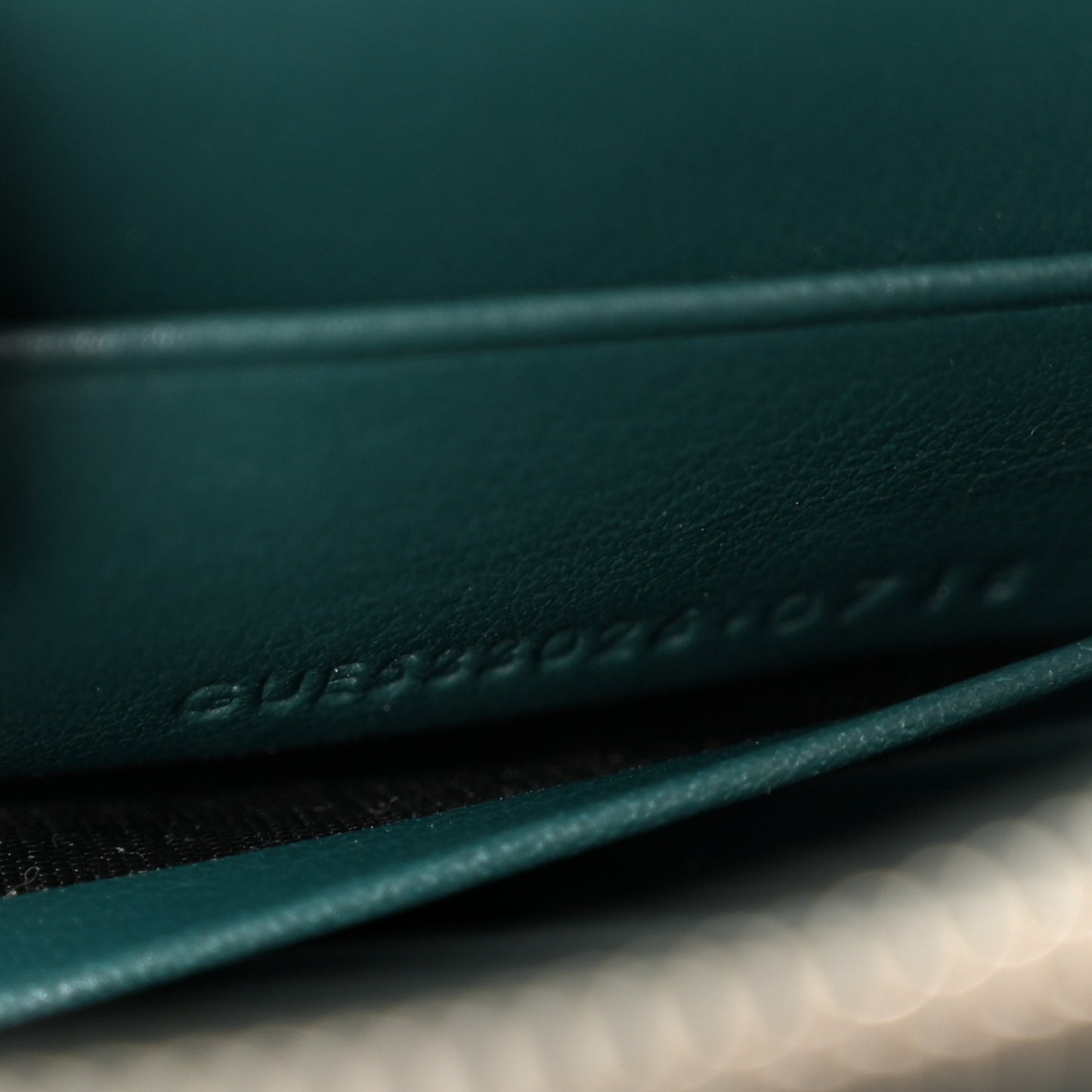 Calfskin Crocodile Embossed Monogram Sunset Chain Wallet Dark Turquoise