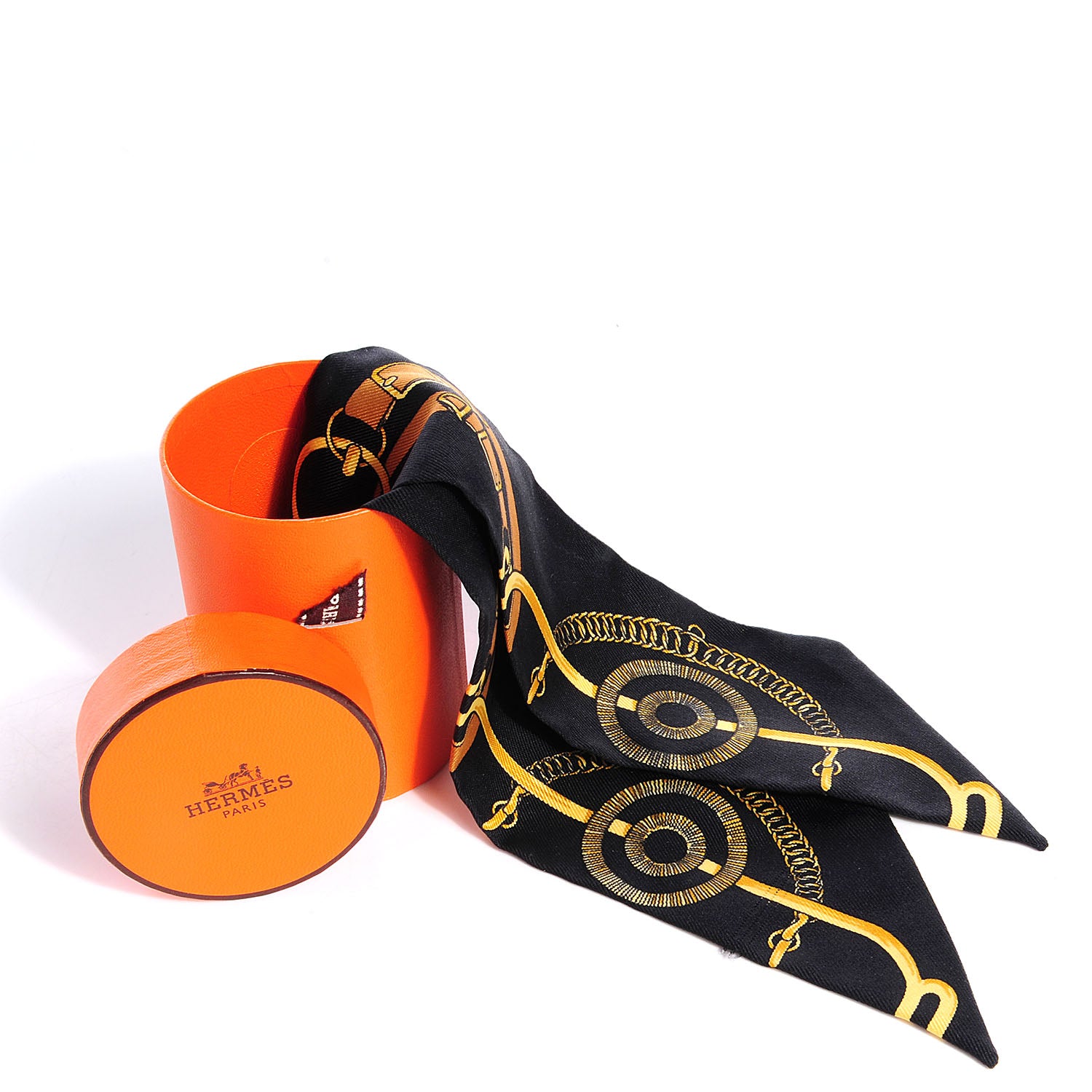 Hermes Silk Eperon D'Or Twilly Black 5 of 5