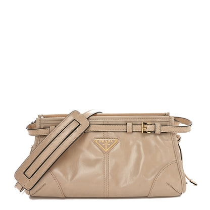 Prada Glossy Calfskin Triangle Small Bonnie Shoulder Bag Travertine 1 of 9